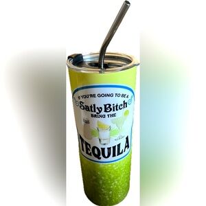 Green Stainless Steel Tumbler with Straw. NWT.
